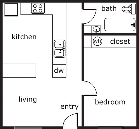 Floor plan for 1 bed, 1 bath, 475 sqft